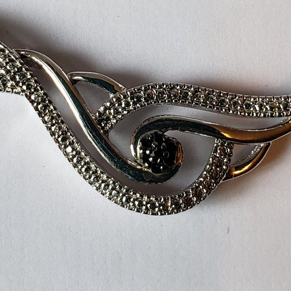 2/150$ HELZBERG STERLING SILVER SWIRL NECKLACE 7 BLACK ROUND SINGLE CUT DIAMOND - Picture 5 of 8